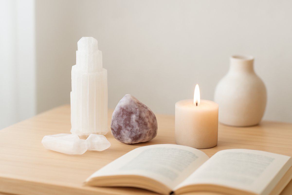 Sélénite et Lépidolite