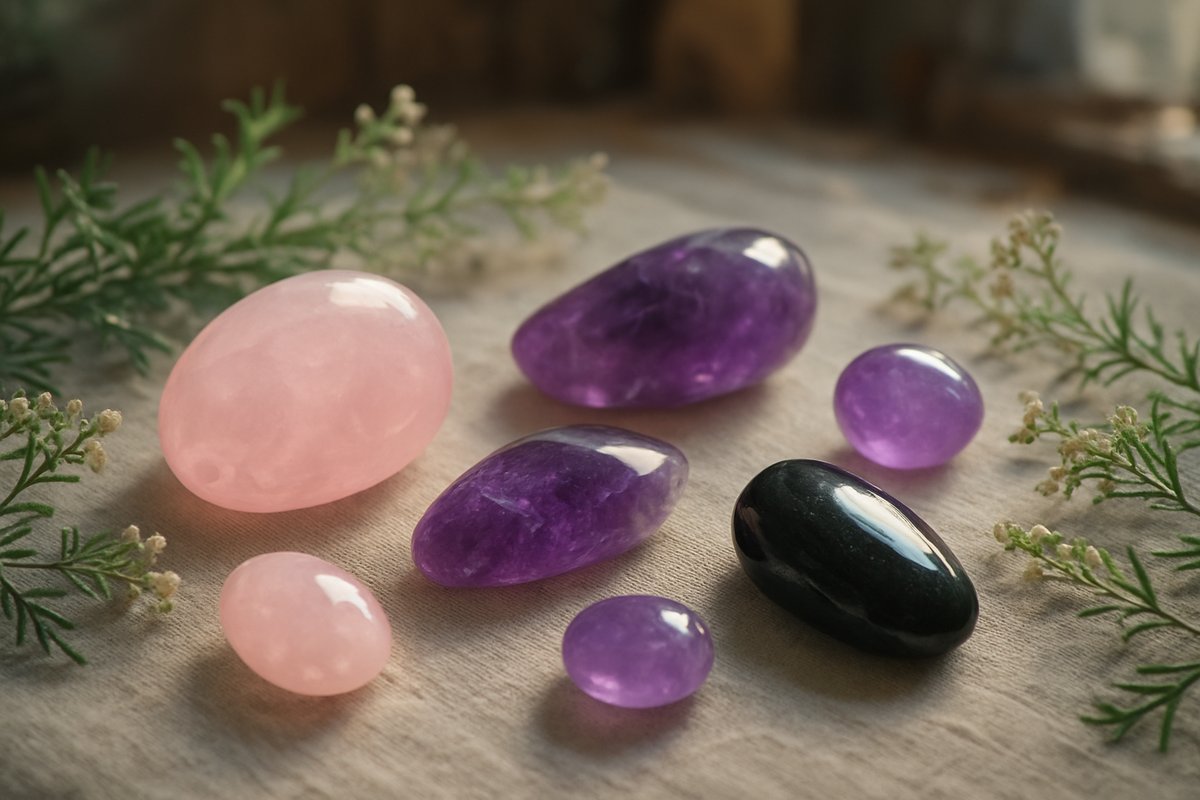 Quartz rose-améthyste-obsidienne