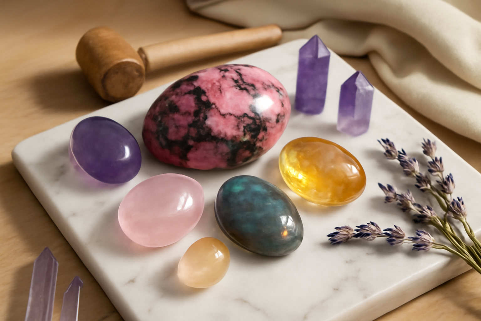 Rhodonite-Améthyste-Quartz rose-Labradorite-Citrine
