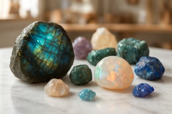 couleur et iridescence des minéraux Labradorite-opale