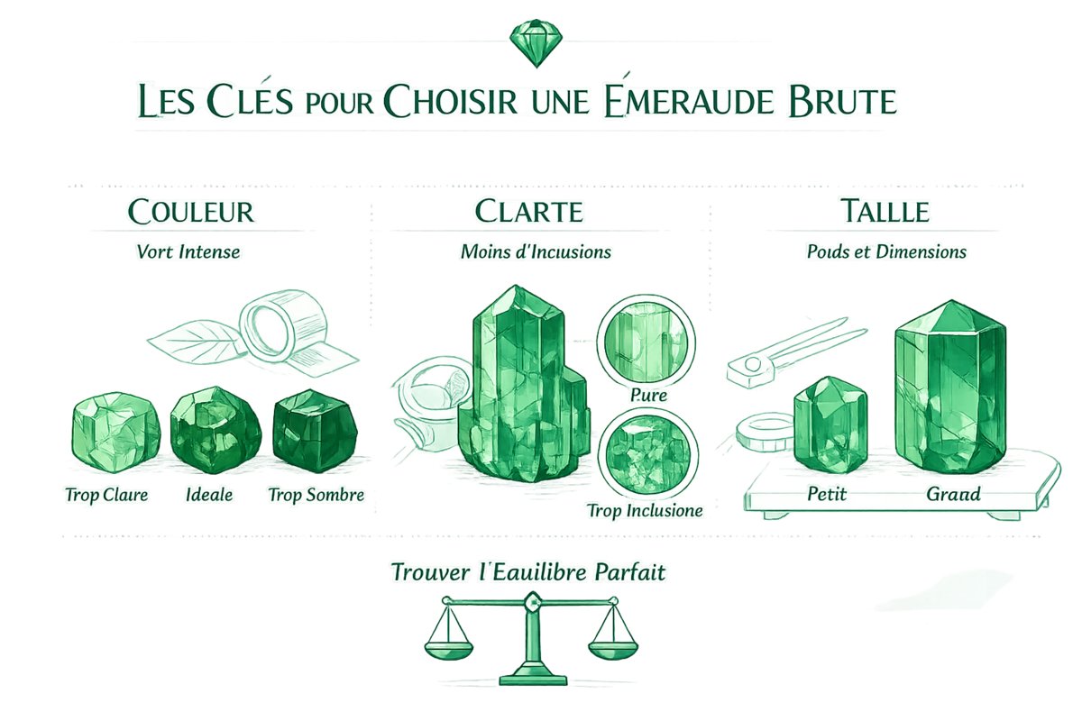 Émeraudes brutes de luxe : découvrez nos pierres rares Infographie sur les émeraudes brutes