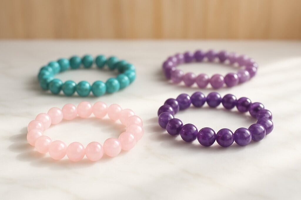 Bracelets en pierres Quartz rose-améthyste-turquoise