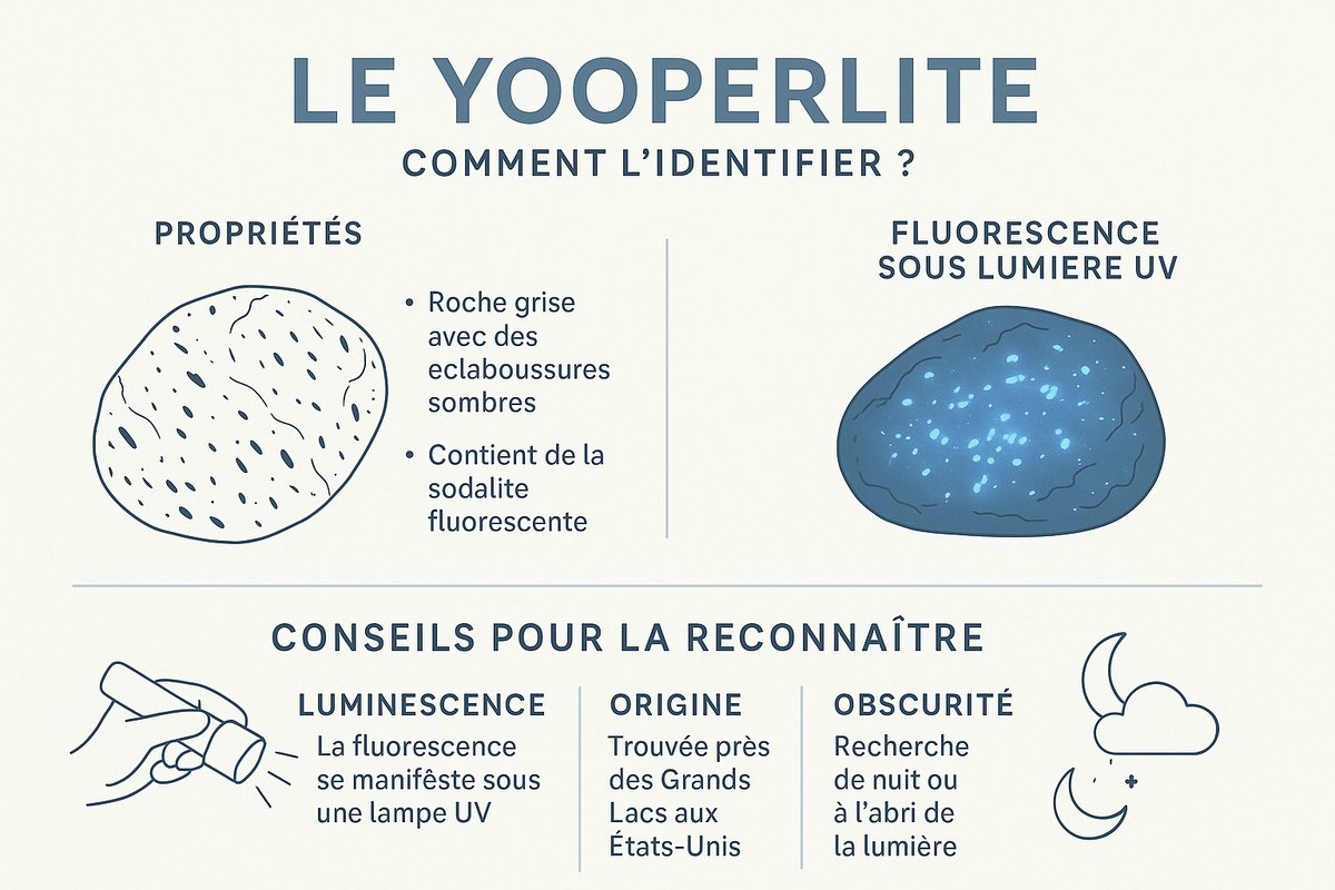 Yooperlite incandescente : Vertus et secrets révélés Infographie sur l'identification de la yooperlite