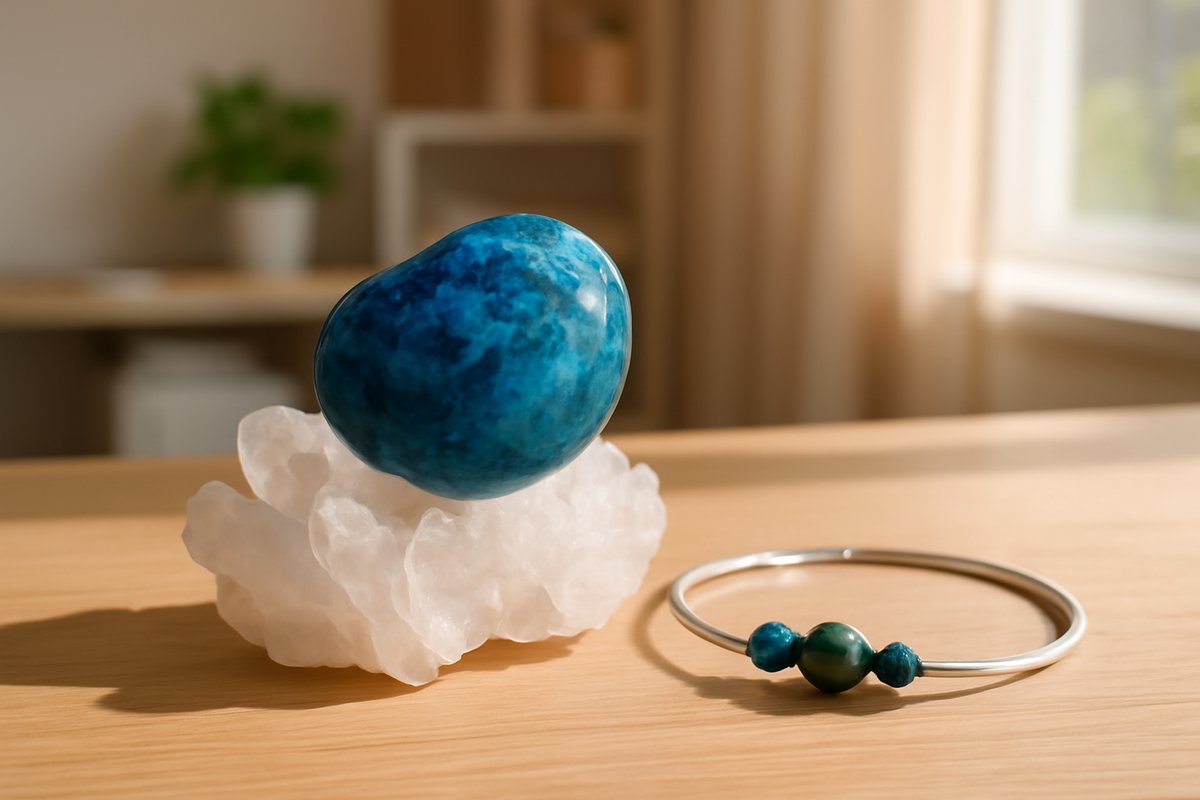Découvrez la puissance de Shattuckite en lithothérapie Shattuckite-Malachite-Chrysocolle
