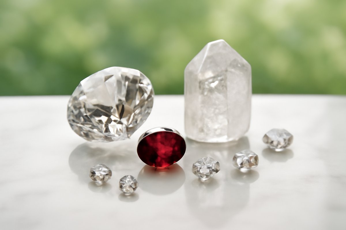 Image de diamant, quartz et grenat