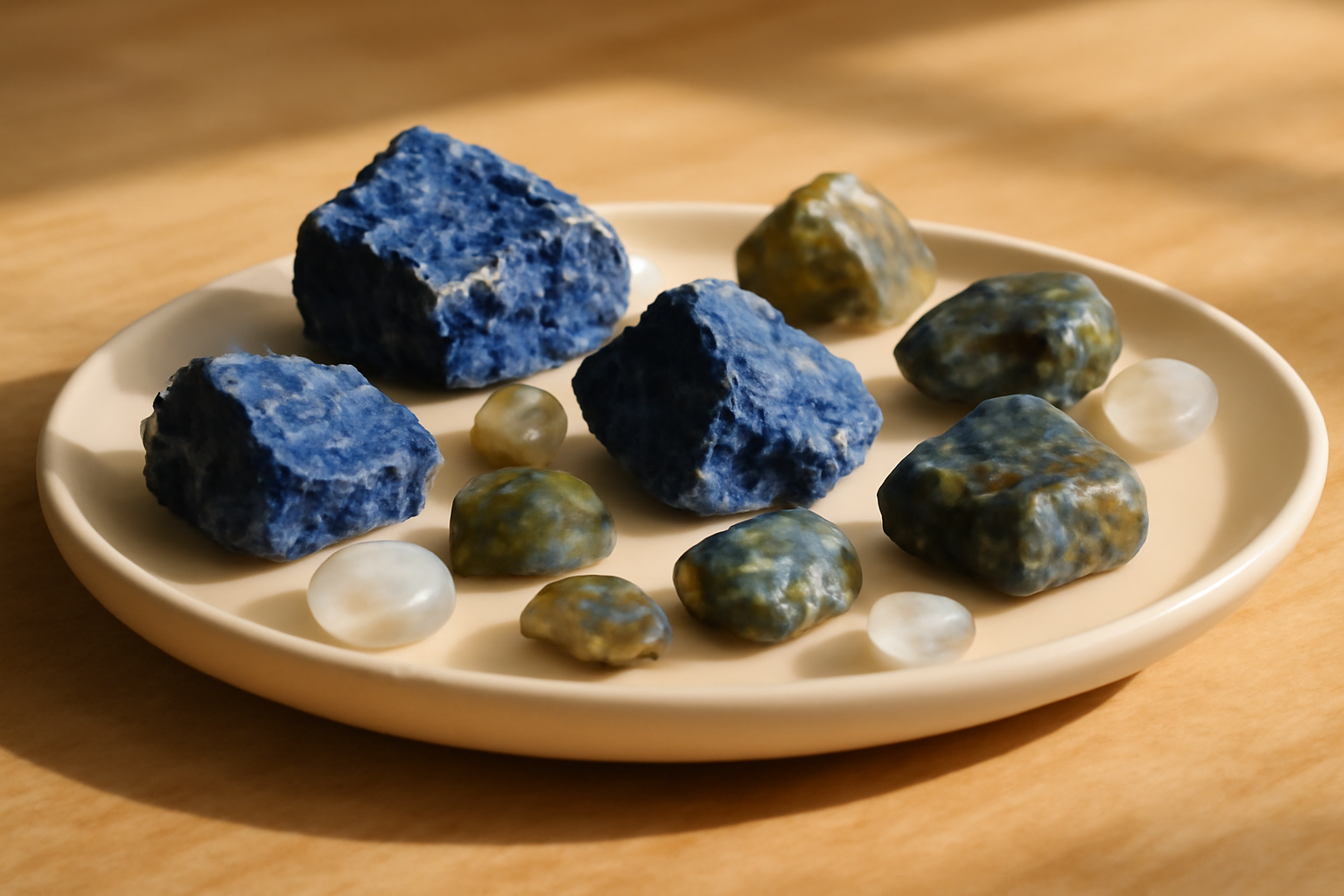 Lapis-lazuli : association avec d’autres pierres en lithothérapie Lapis lazuli-Pierre de lune-Labradorite