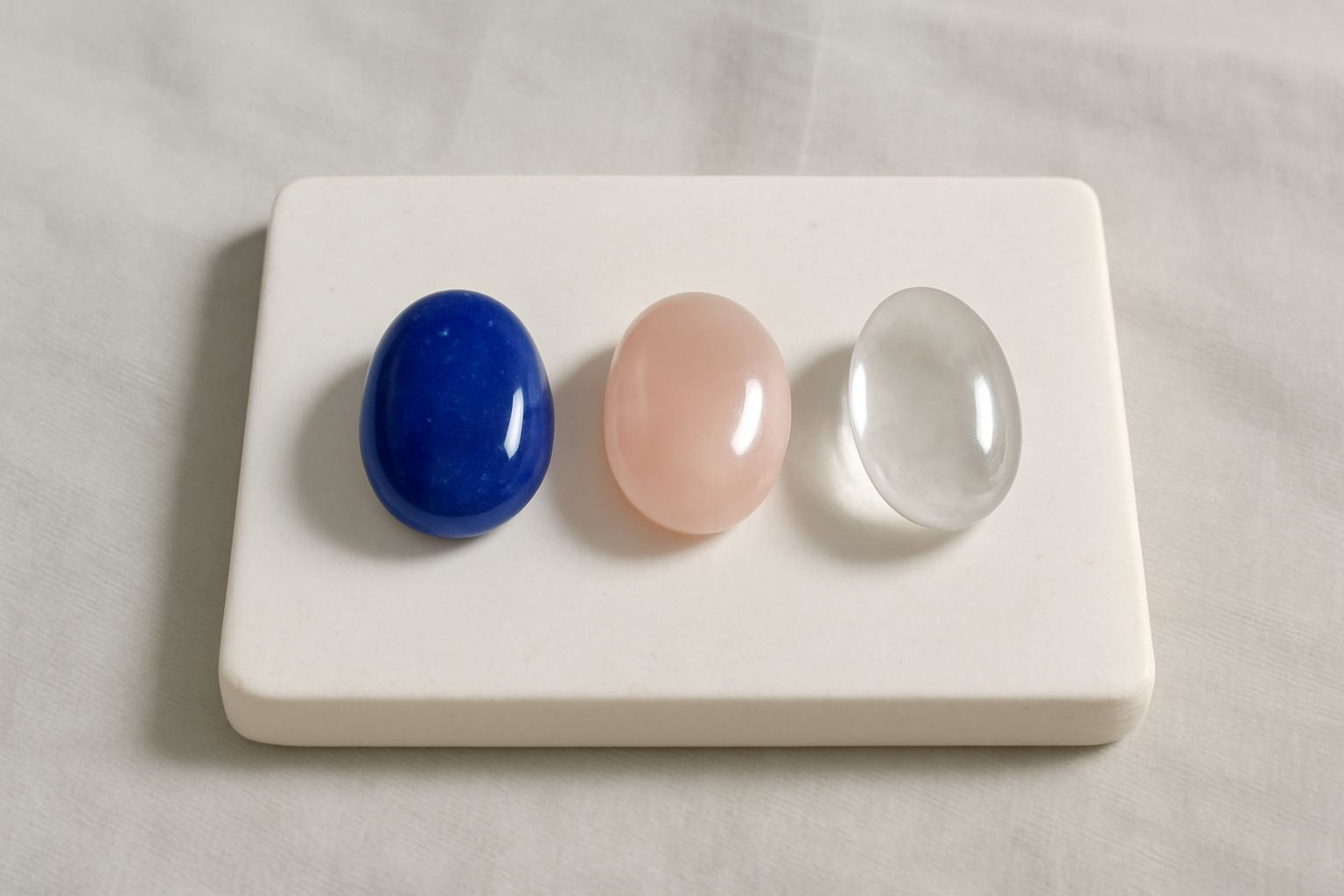 Lapis-lazuli : association avec d’autres pierres en lithothérapie Lapis lazuli-Quartz rose-Quartz clair