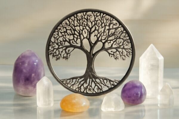 arbre de vie pour recharger les pierres Améthyste-quartz-citrine
